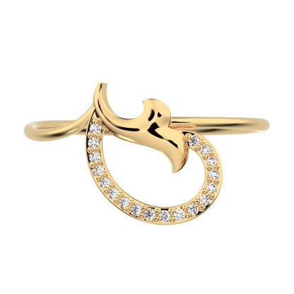 0.045 ct Round Cut Moissanite dainty Minimalist horse shoe light vertical light Abstract cocktail 14K / 18K Solid Yellow Gold everyday ring