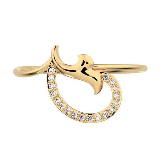 0.045 ct Round Cut Moissanite dainty Minimalist horse shoe light vertical light Abstract cocktail 14K / 18K Solid Yellow Gold everyday ring