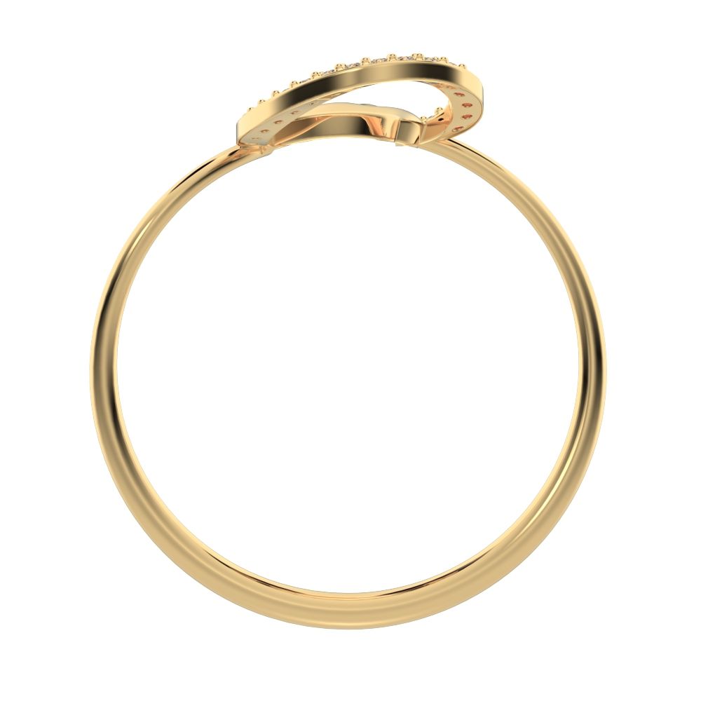 0.045 ct Round Cut Moissanite dainty Minimalist horse shoe light vertical light Abstract cocktail 14K / 18K Solid Yellow Gold everyday ring