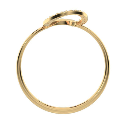 0.045 ct Round Cut Moissanite dainty Minimalist horse shoe light vertical light Abstract cocktail 14K / 18K Solid Yellow Gold everyday ring