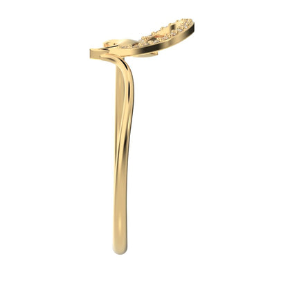 0.045 ct Round Cut Simulated Clear Diamond dainty Minimalist horse shoe vertical cocktail 14K / 18K Solid Yellow Gold everyday ring