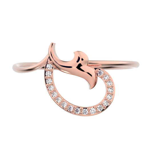 0.045 ct Round Cut Simulated Clear Diamond dainty Minimalist horse shoe vertical Abstract cocktail 14K / 18K Solid Rose Gold everyday ring