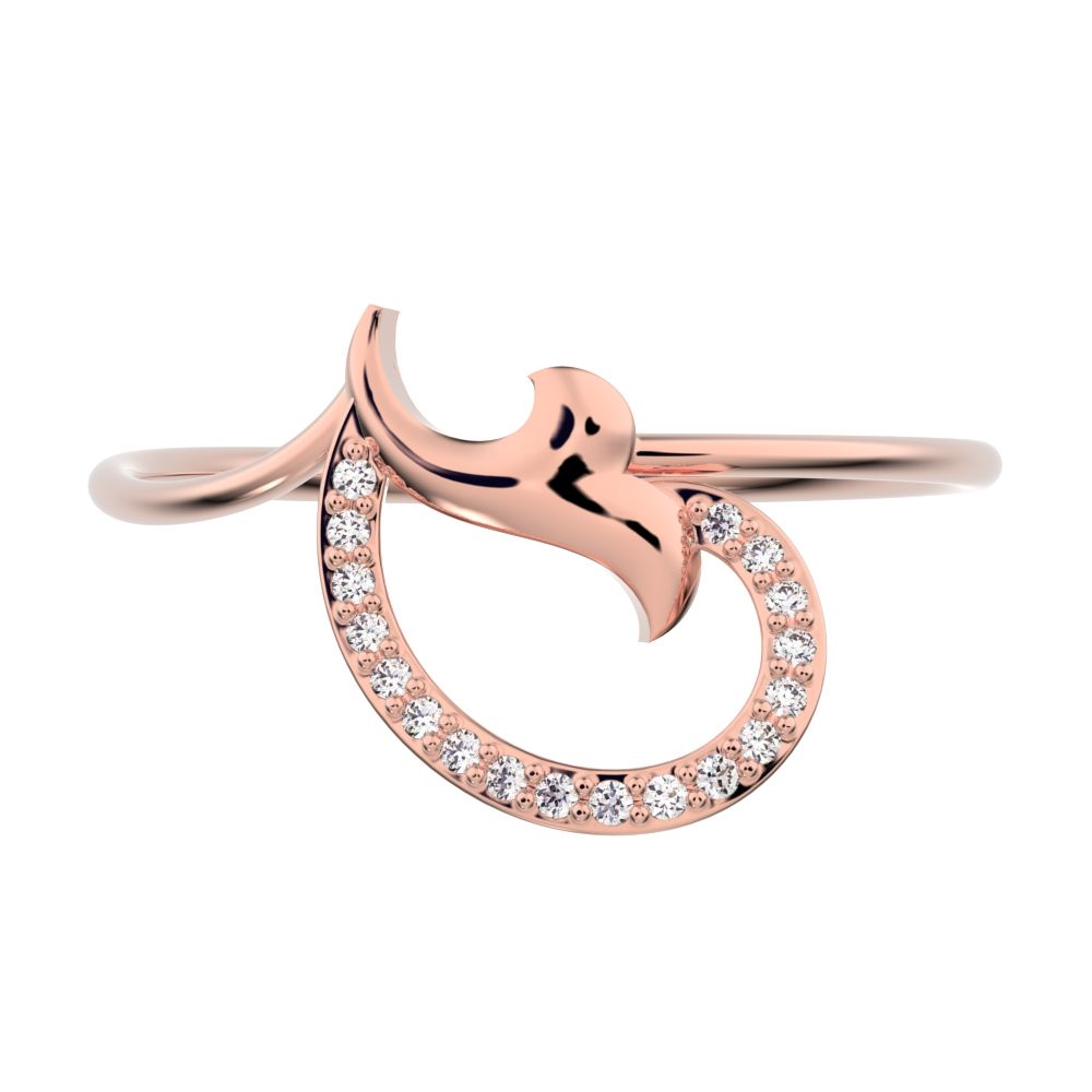 0.045 ct Round Cut Moissanite dainty Minimalist horse shoe light vertical light Abstract cocktail 14K / 18K Solid Rose Gold everyday ring