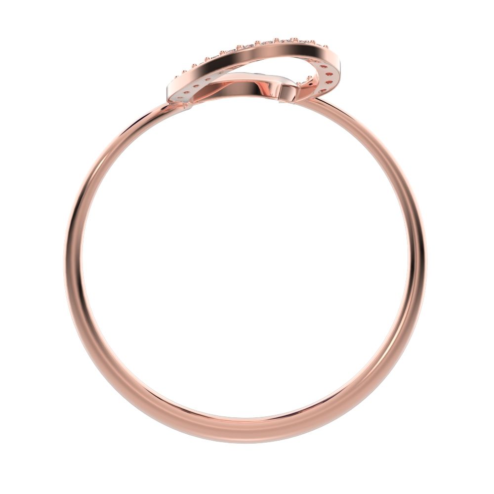 0.045 ct Round Cut Moissanite dainty Minimalist horse shoe light vertical light Abstract cocktail 14K / 18K Solid Rose Gold everyday ring