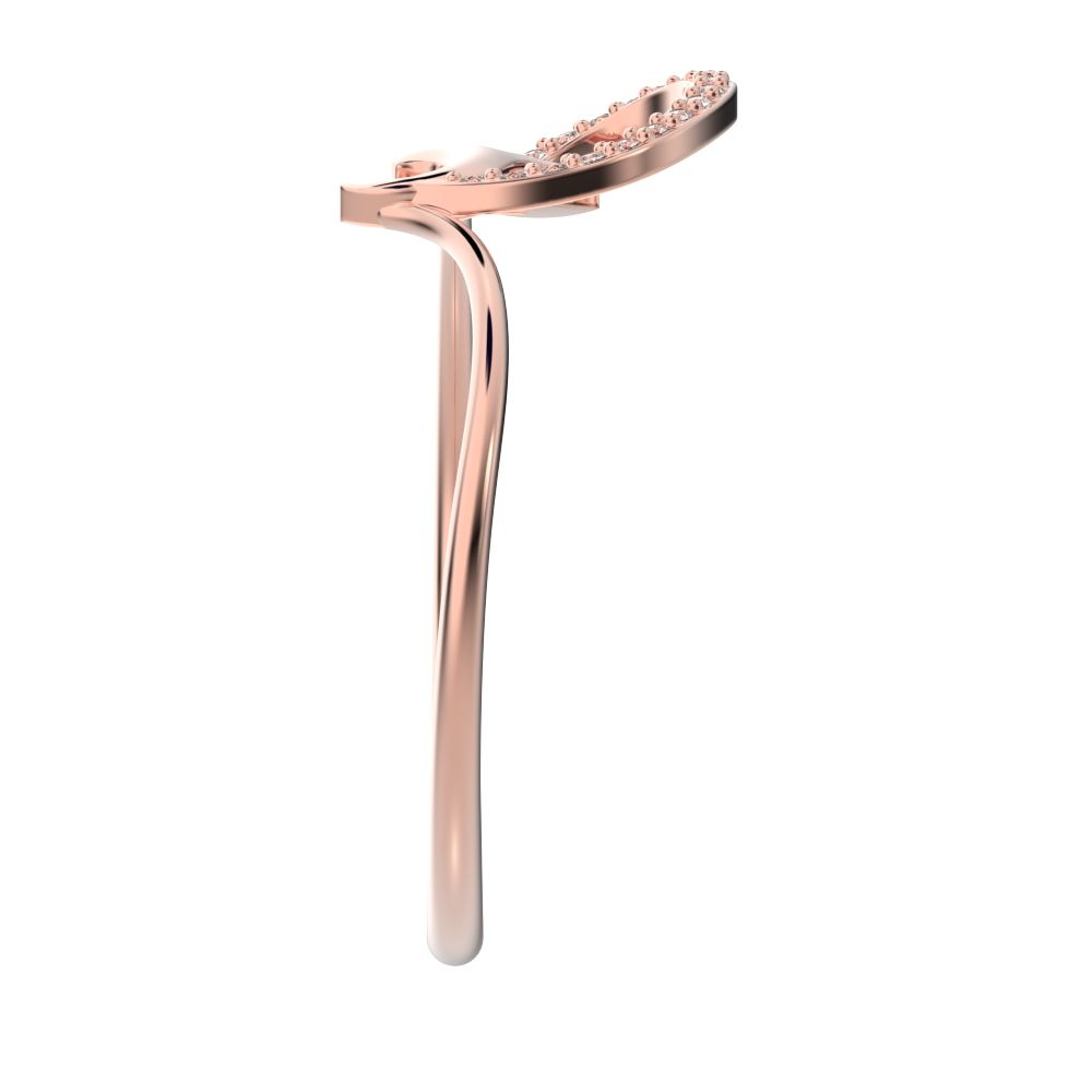 0.045 ct Round Cut Moissanite dainty Minimalist horse shoe light vertical light Abstract cocktail 14K / 18K Solid Rose Gold everyday ring
