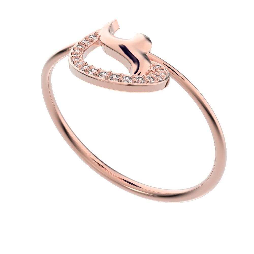 0.045 ct Round Cut Simulated Clear Diamond dainty Minimalist horse shoe vertical Abstract cocktail 14K / 18K Solid Rose Gold everyday ring