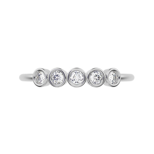 0.15 ct Round Cut Simulated Clear Diamond dainty Stackable Minimalist bezel Half Eternity 14K / 18K Solid White Gold everyday wedding band