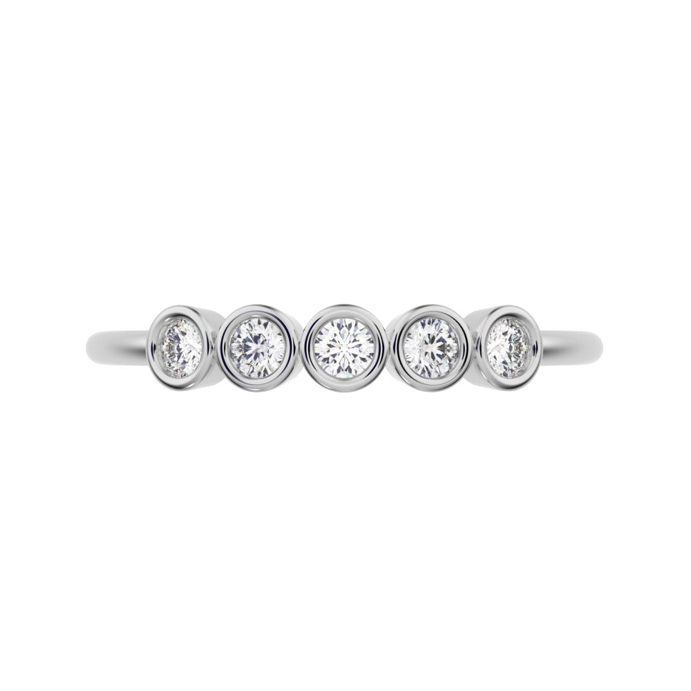 0.15 ct Round Cut Moissanite dainty Stackable Minimalist bezel Half Eternity 14K / 18K Solid White Gold everyday wedding band