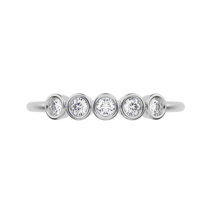 0.15 ct Round Cut Moissanite dainty Stackable Minimalist bezel Half Eternity 14K / 18K Solid White Gold everyday wedding band
