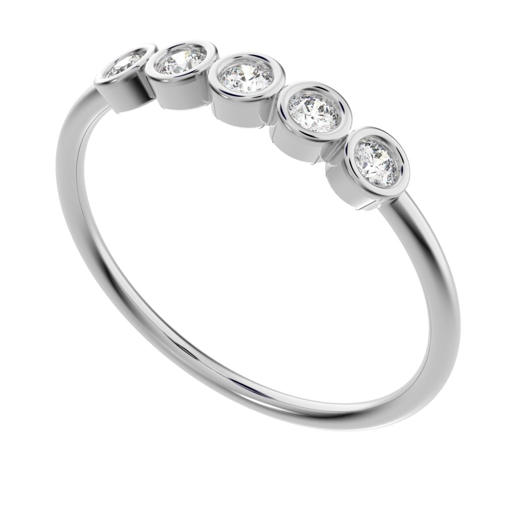 0.15 ct Round Cut Moissanite dainty Stackable Minimalist bezel Half Eternity 14K / 18K Solid White Gold everyday wedding band