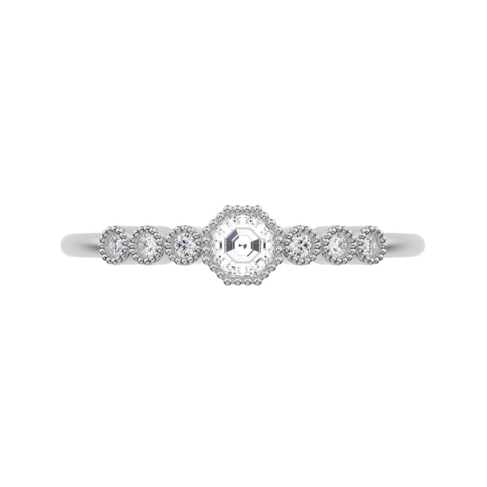 0.225 ct Octagon cut dainty halo Minimalist solitaire with accents bezel milgrain hexagon 14K / 18K Solid White Gold everyday ring