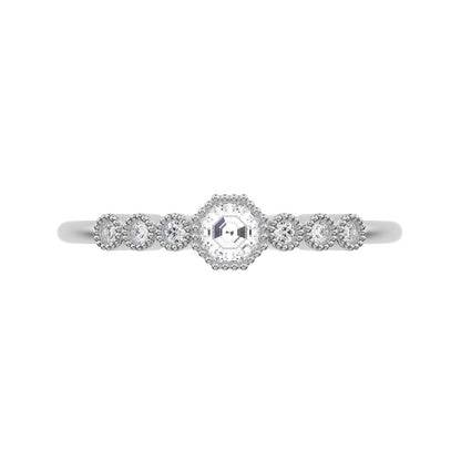 0.225 ct Octagon cut dainty halo Minimalist solitaire with accents bezel milgrain hexagon 14K / 18K Solid White Gold everyday ring