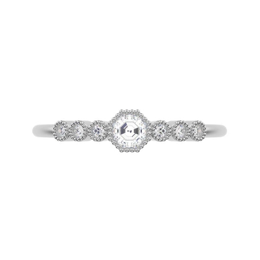 0.225 ct Octagon cut halo solitaire with accents cocktail dainty Minimalist bezel milgrain hexagon 14k White Gold everyday ring