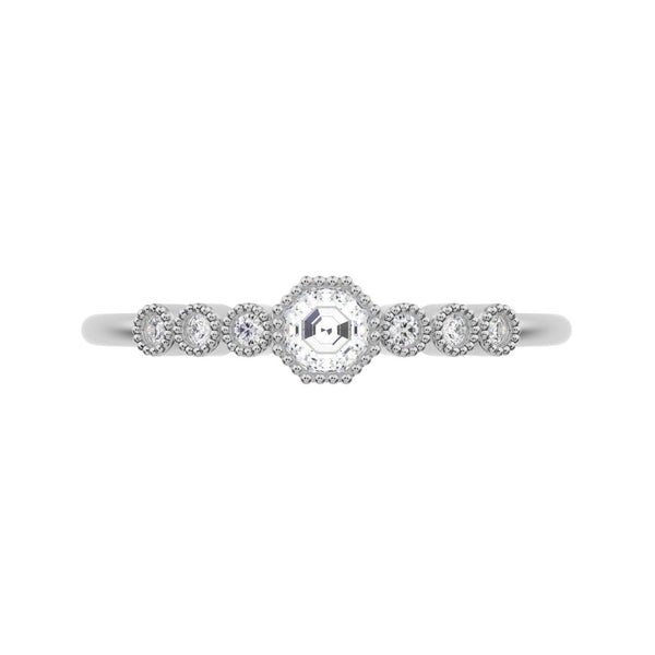 0.225 ct Octagon cut halo solitaire with accents cocktail dainty Minimalist bezel milgrain hexagon 14k White Gold everyday ring