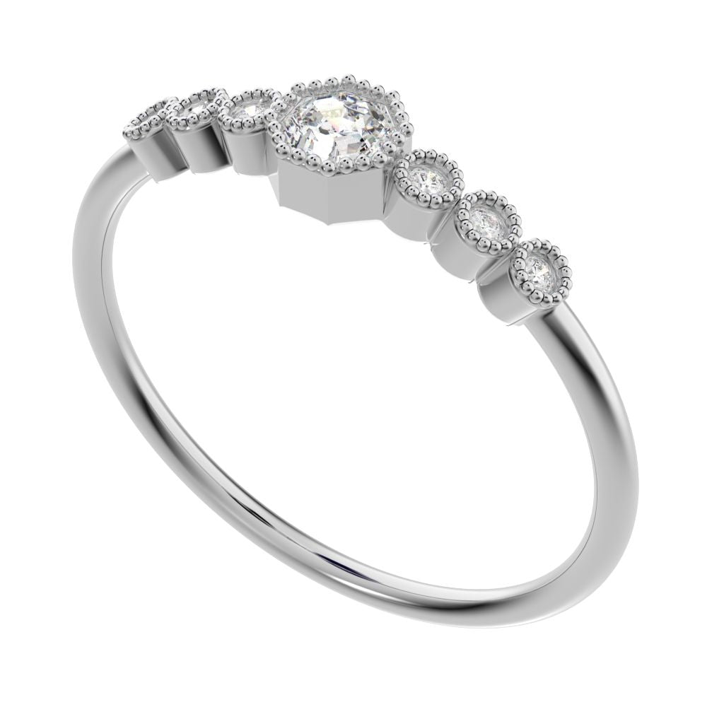 0.225 ct Octagon cut dainty halo Minimalist solitaire with accents bezel milgrain hexagon 14K / 18K Solid White Gold everyday ring