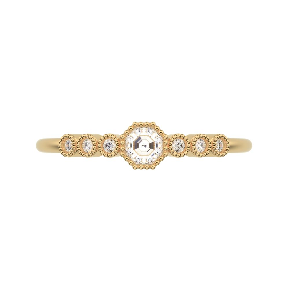 0.225 ct Octagon cut dainty halo Minimalist solitaire with accents bezel milgrain hexagon 14K / 18K Solid Yellow Gold everyday ring