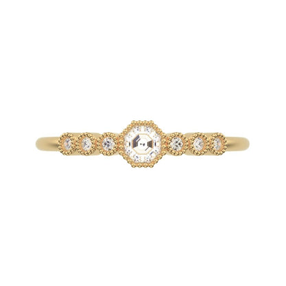 0.225 ct Octagon cut dainty halo Minimalist solitaire with accents bezel milgrain hexagon 14K / 18K Solid Yellow Gold everyday ring