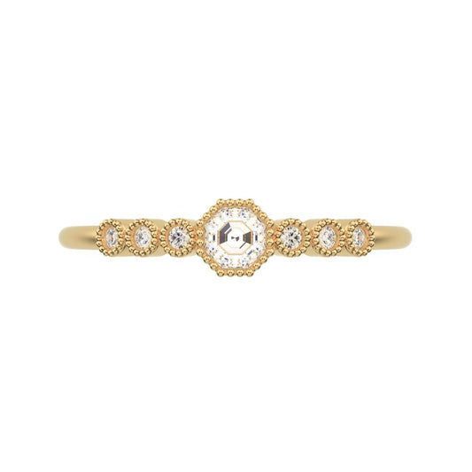 0.225 ct Octagon cut halo solitaire with accents cocktail dainty Minimalist bezel milgrain hexagon 14k Yellow Gold everyday ring