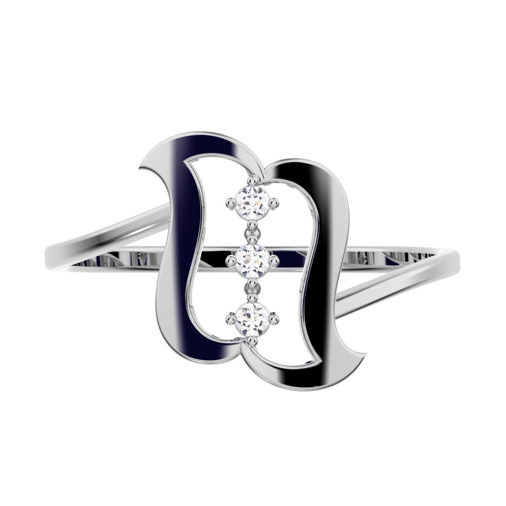 0.03 ct Round Cut Simulated Clear Diamond dainty Minimalist 3 stone Vertical Symmetrical cocktail 14K / 18K Solid White Gold everyday ring