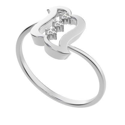 0.03 ct Round Cut Moissanite dainty Minimalist 3 stone Vertical Symmetrical light cocktail 14K / 18K Solid White Gold everyday ring