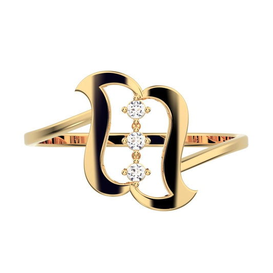 0.03 ct Round Cut Simulated Clear Diamond dainty Minimalist 3 stone Vertical Symmetrical cocktail 14K / 18K Solid Yellow Gold everyday ring