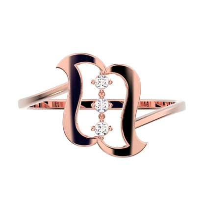 0.03 ct Round Cut Moissanite dainty Minimalist 3 stone Vertical Symmetrical light cocktail 14K / 18K Solid Rose Gold everyday ring