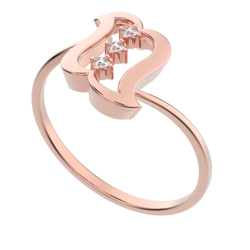 0.03 ct Round Cut Simulated Clear Diamond dainty Minimalist 3 stone Vertical Symmetrical cocktail 14K / 18K Solid Rose Gold everyday ring