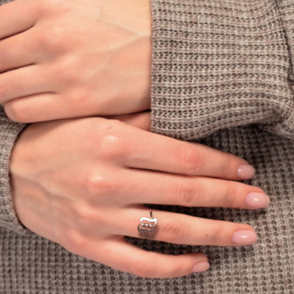 0.03 ct Round Cut Simulated Clear Diamond dainty Minimalist 3 stone Vertical Symmetrical cocktail 14K / 18K Solid Rose Gold everyday ring