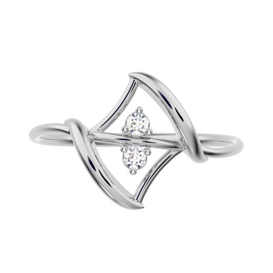 0.04 ct Round Cut Simulated Clear Diamond dainty Minimalist 2 stone spiral open light cocktail 14K / 18K Solid White Gold everyday ring