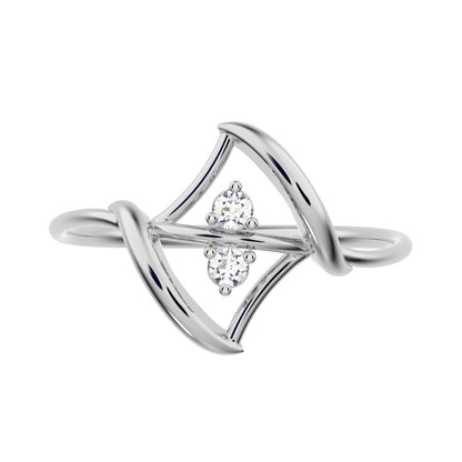 0.04 ct Round Cut Moissanite dainty Minimalist 2 stone spiral open light cocktail 14K / 18K Solid White Gold everyday ring