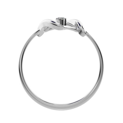 0.04 ct Round Cut Moissanite dainty Minimalist 2 stone spiral open light cocktail 14K / 18K Solid White Gold everyday ring