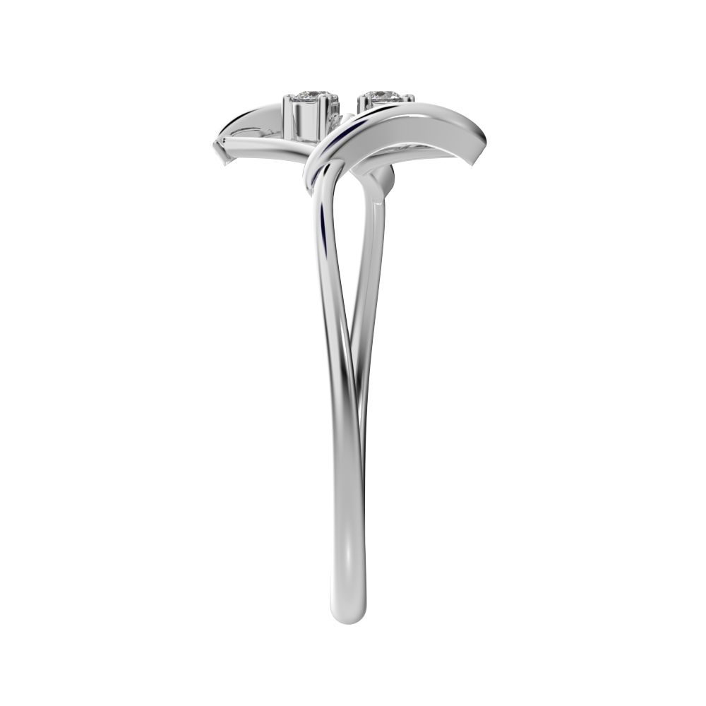 0.04 ct Round Cut Moissanite dainty Minimalist 2 stone spiral open light cocktail 14K / 18K Solid White Gold everyday ring
