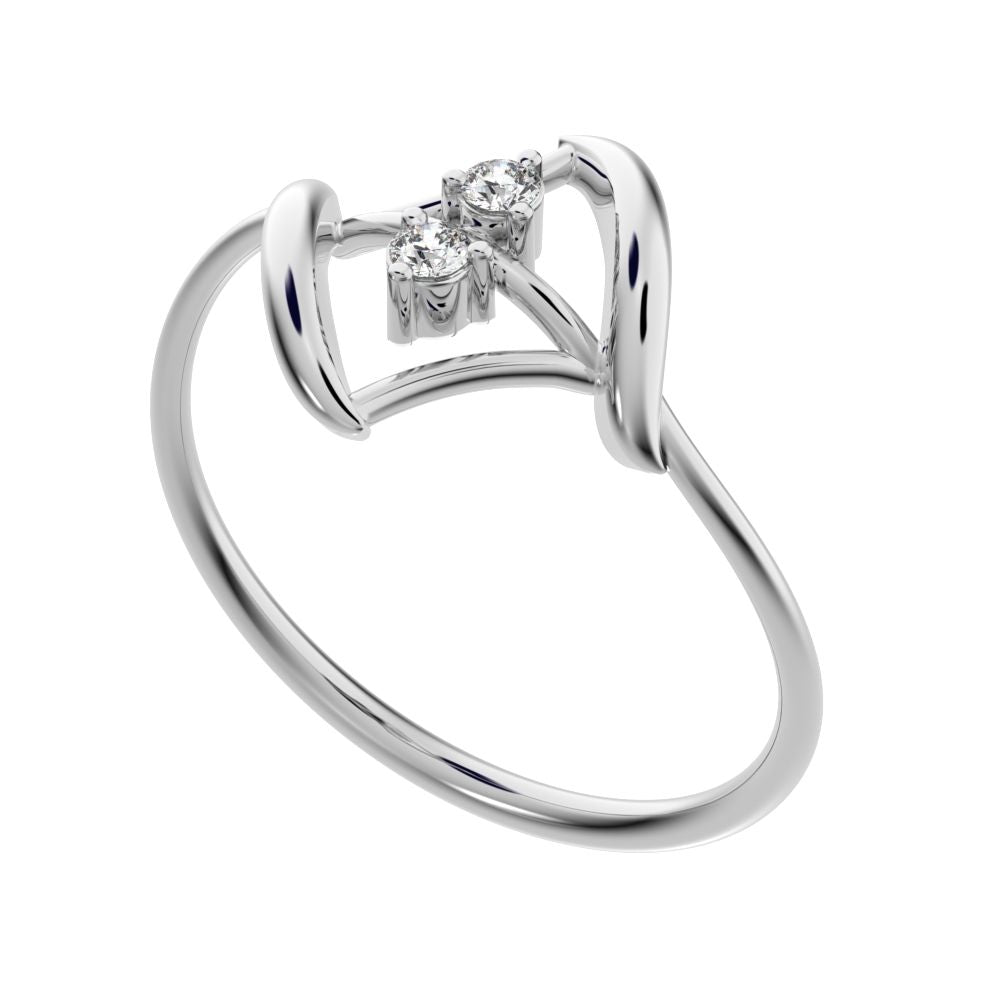 0.04 ct Round Cut Moissanite dainty Minimalist 2 stone spiral open light cocktail 14K / 18K Solid White Gold everyday ring