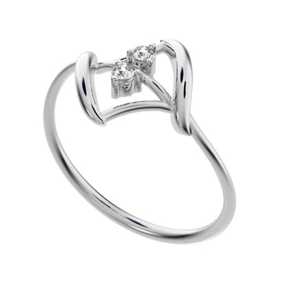 0.04 ct Round Cut Moissanite dainty Minimalist 2 stone spiral open light cocktail 14K / 18K Solid White Gold everyday ring