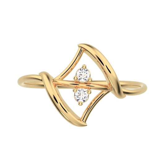 0.04 ct Round Cut Moissanite dainty Minimalist 2 stone spiral open light cocktail 14K / 18K Solid Yellow Gold everyday ring