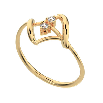 0.04 ct Round Cut Moissanite dainty Minimalist 2 stone spiral open light cocktail 14K / 18K Solid Yellow Gold everyday ring