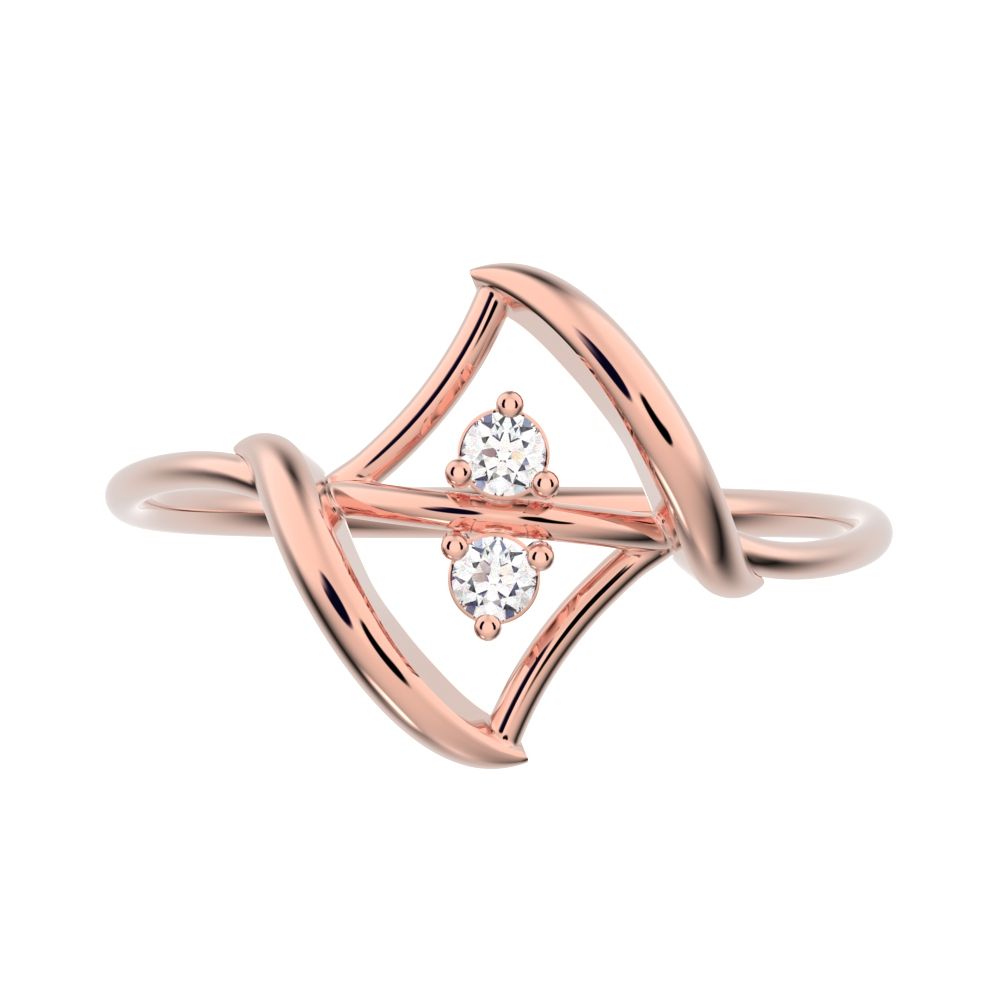 0.04 ct Round Cut Moissanite dainty Minimalist 2 stone spiral open light cocktail 14K / 18K Solid Rose Gold everyday ring