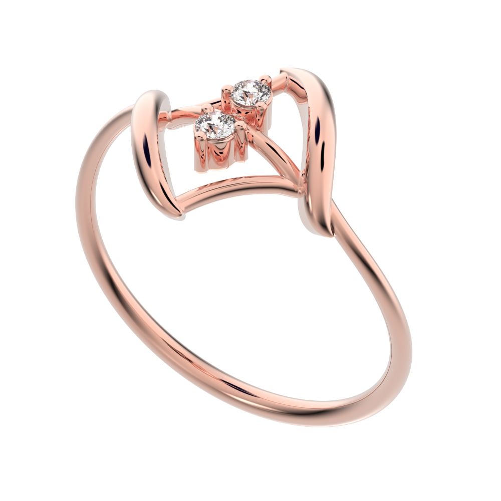 0.04 ct Round Cut Moissanite dainty Minimalist 2 stone spiral open light cocktail 14K / 18K Solid Rose Gold everyday ring