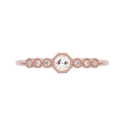 0.225 ct Octagon cut dainty halo Minimalist solitaire with accents bezel milgrain hexagon 14K / 18K Solid Rose Gold everyday ring