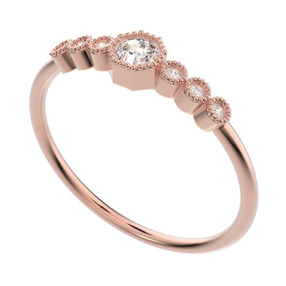 0.225 ct Octagon cut dainty halo Minimalist solitaire with accents bezel milgrain hexagon 14K / 18K Solid Rose Gold everyday ring