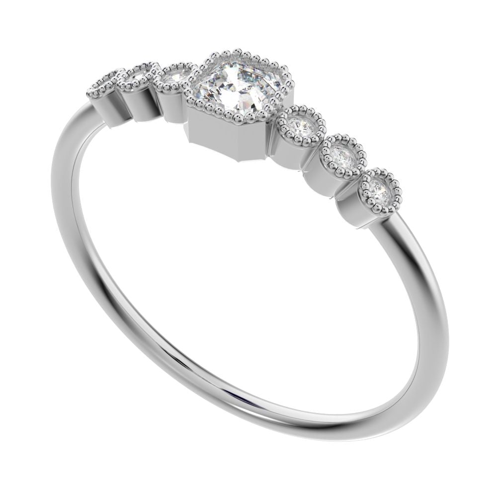 0.225 ct Cushion Cut Simulated Clear Diamond dainty halo Minimalist solitaire with accents 14K / 18K Solid White Gold everyday ring