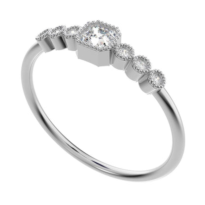 0.225 ct Cushion Cut Simulated Clear Diamond dainty halo Minimalist solitaire with accents 14K / 18K Solid White Gold everyday ring