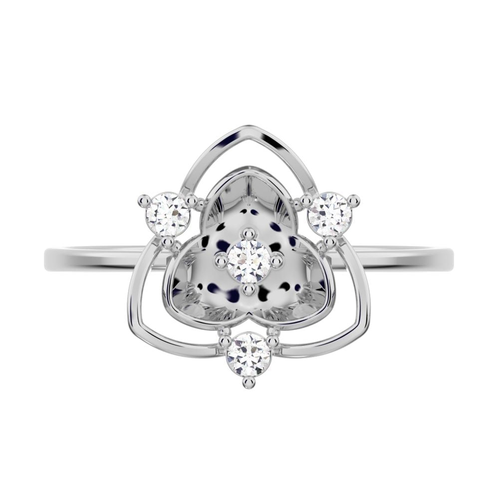 0.08 ct Round Cut Simulated Clear Diamond dainty Minimalist floral halo light cocktail 14K / 18K Solid White Gold everyday ring