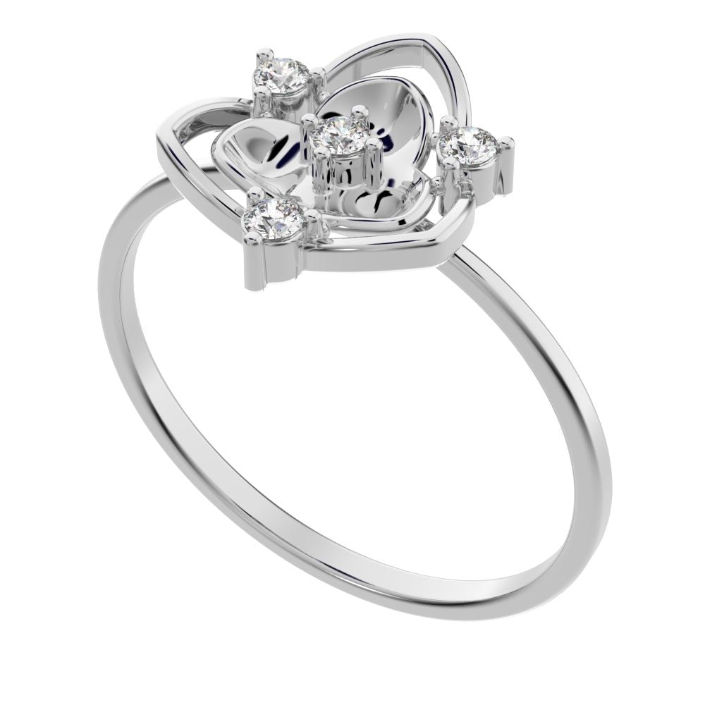 0.08 ct Round Cut Simulated Clear Diamond dainty Minimalist floral halo light cocktail 14K / 18K Solid White Gold everyday ring