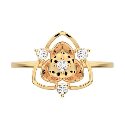 0.08 ct Round Cut Simulated Clear Diamond dainty Minimalist floral halo light cocktail 14K / 18K Solid Yellow Gold everyday ring