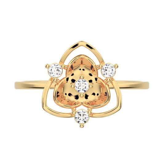 0.08 ct Round Cut Moissanite dainty Minimalist floral halo light cocktail 14K / 18K Solid Yellow Gold everyday ring