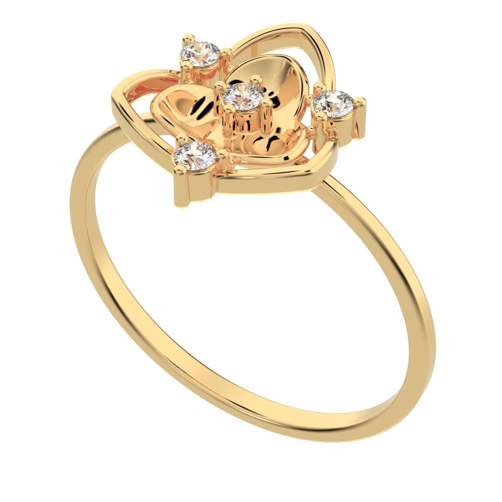 0.08 ct Round Cut Simulated Clear Diamond dainty Minimalist floral halo light cocktail 14K / 18K Solid Yellow Gold everyday ring