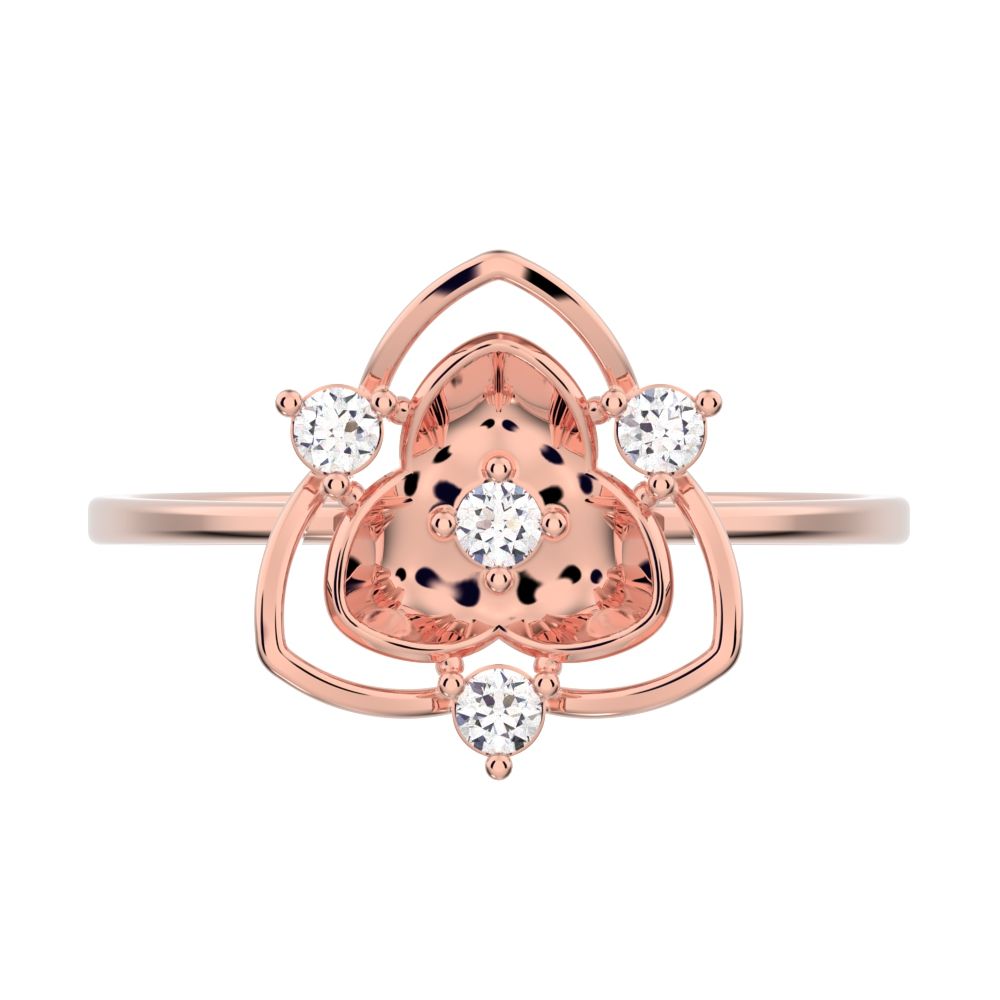 0.08 ct Round Cut Moissanite dainty Minimalist floral halo light cocktail 14K / 18K Solid Rose Gold everyday ring