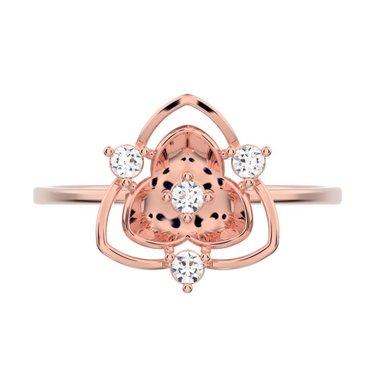 0.08 ct Round Cut Moissanite dainty Minimalist floral halo light cocktail 14K / 18K Solid Rose Gold everyday ring