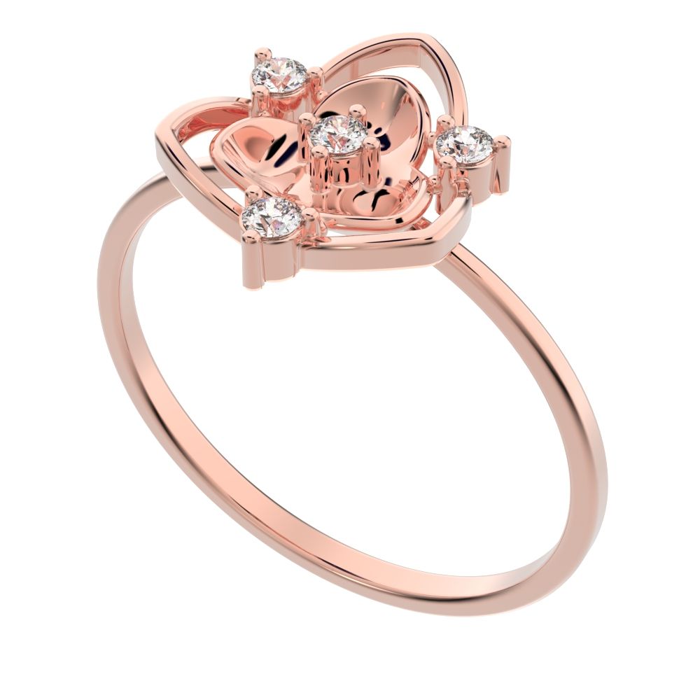0.08 ct Round Cut Moissanite dainty Minimalist floral halo light cocktail 14K / 18K Solid Rose Gold everyday ring